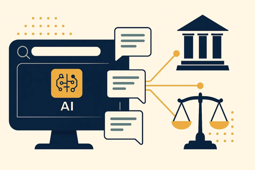 AI & Answer Engines: The New Referral Pipeline for Law Firms Abstract illustration of AI answer engines citing a law firm—new referral pipeline concept.